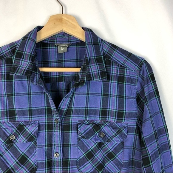 Eddie Bauer Purple & Blue Plaid Long Sleeve Button Down L - Picture 3 of 3